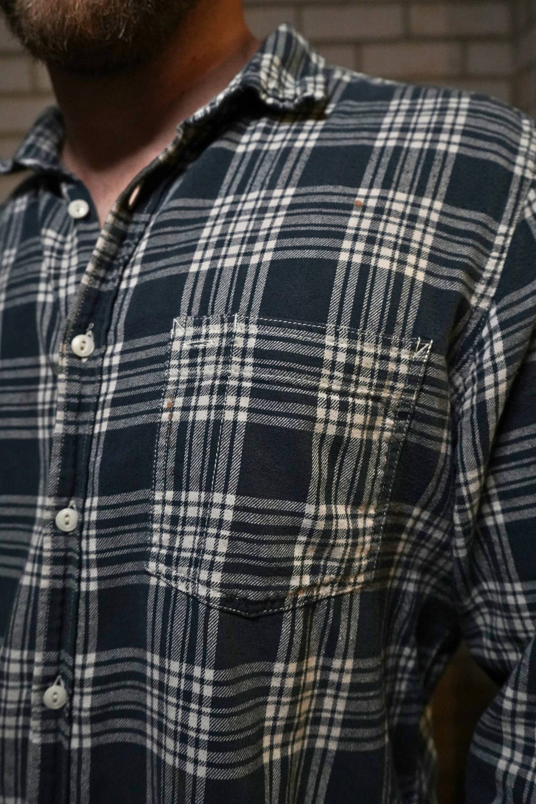 Used mens check shirt with single open pocket