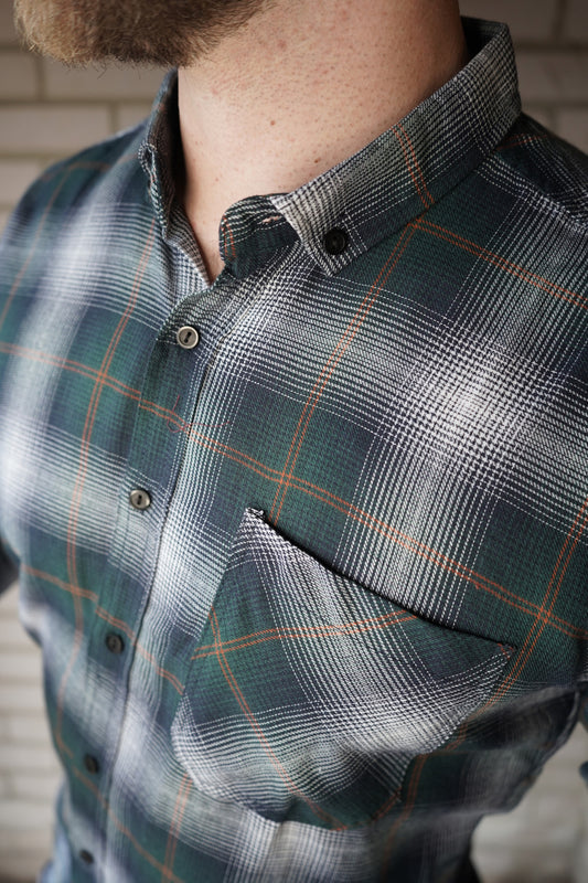 GREEN men summer check shirt