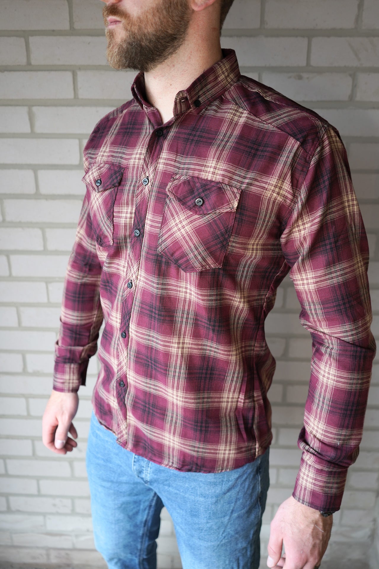 mens red check summer shirt front