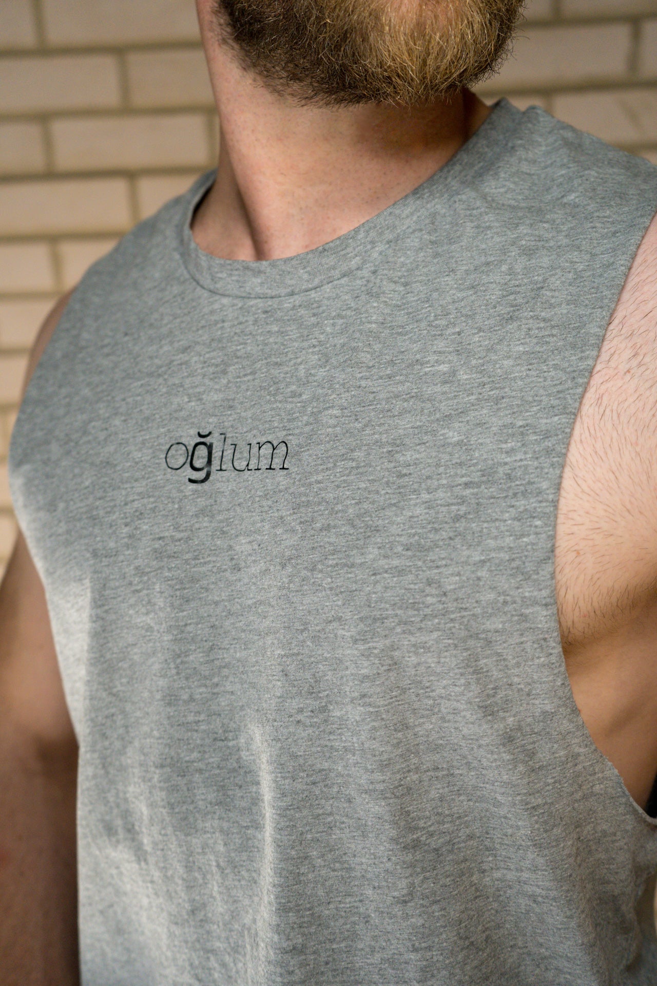 mens grey branded cut off vest