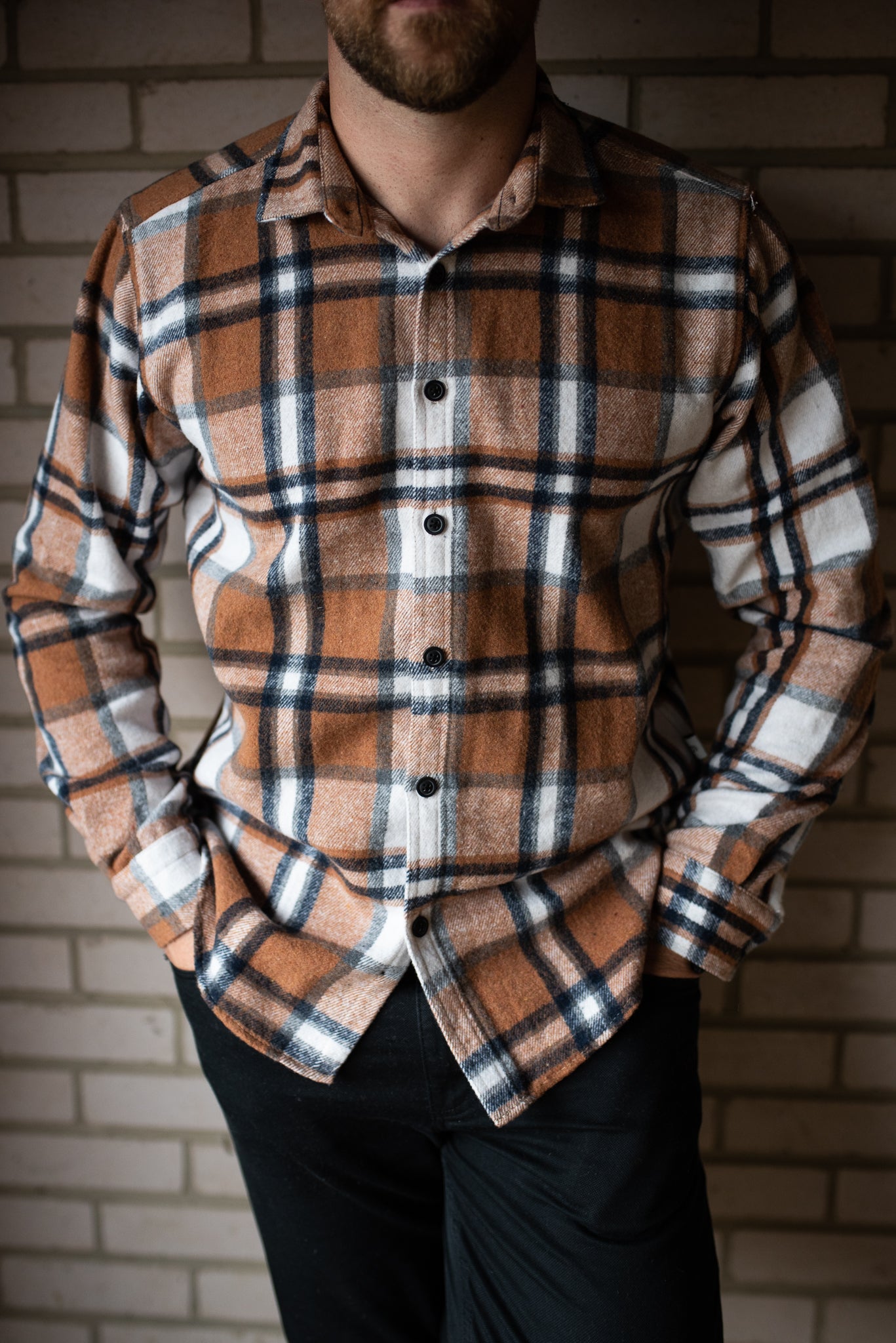 mens tan check shirt front