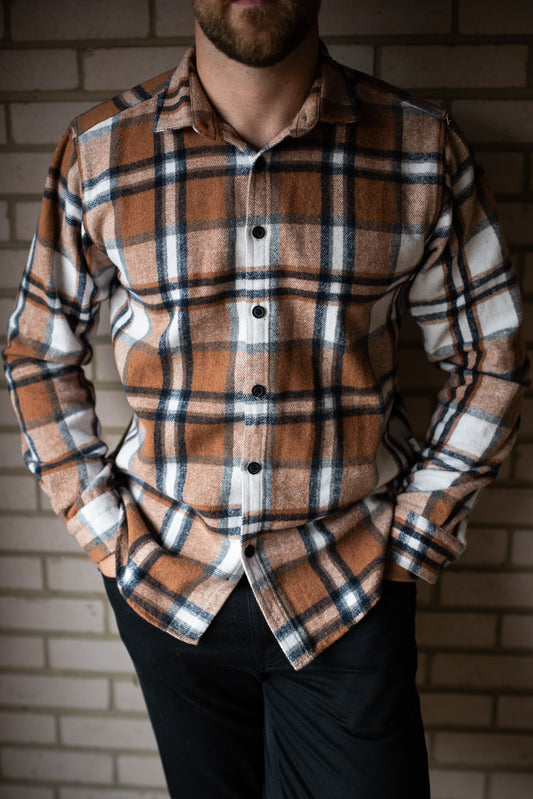 mens tan check shirt front