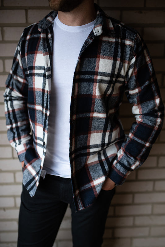 mens dark blue check shirt open