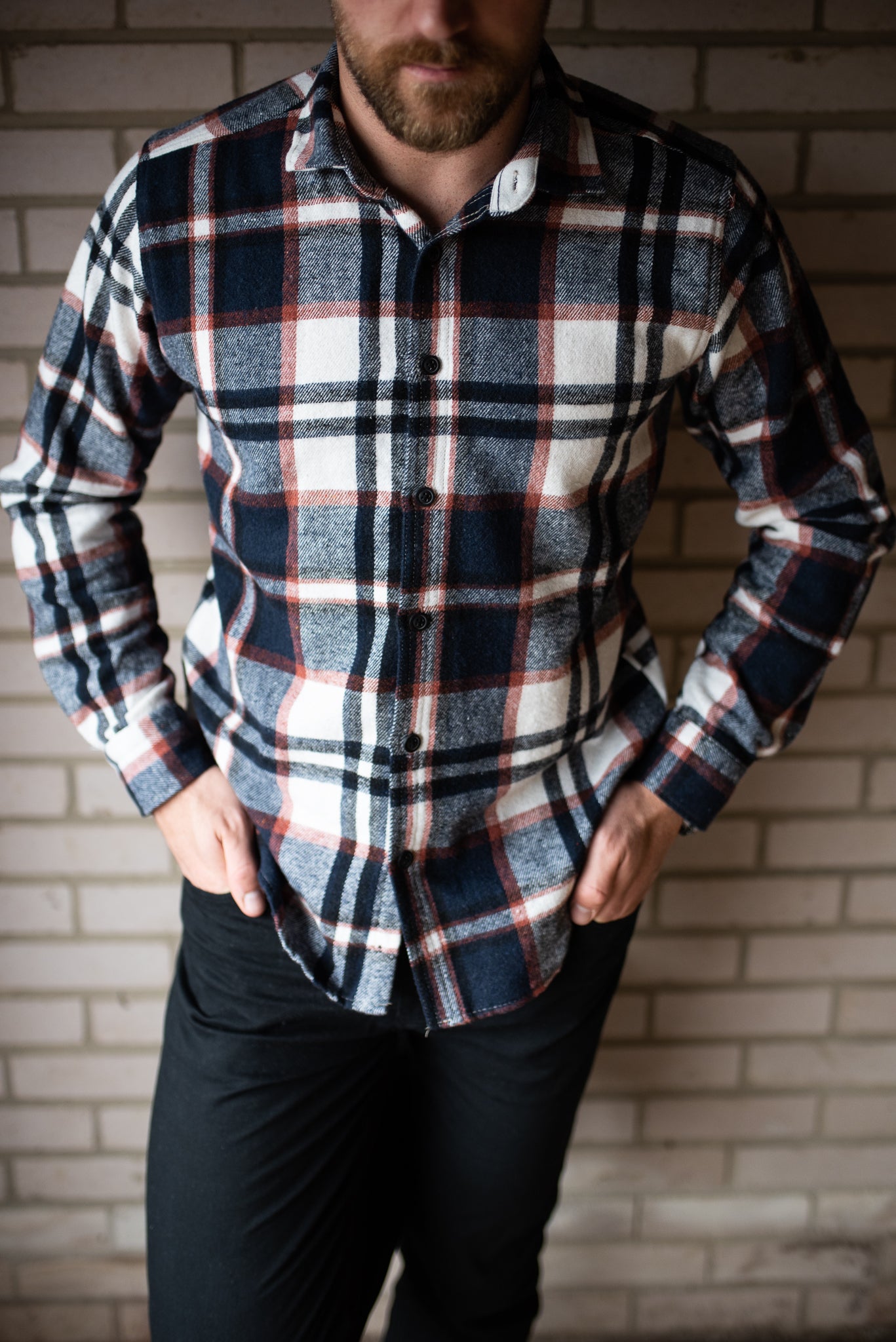 mens dark blue check shirt front