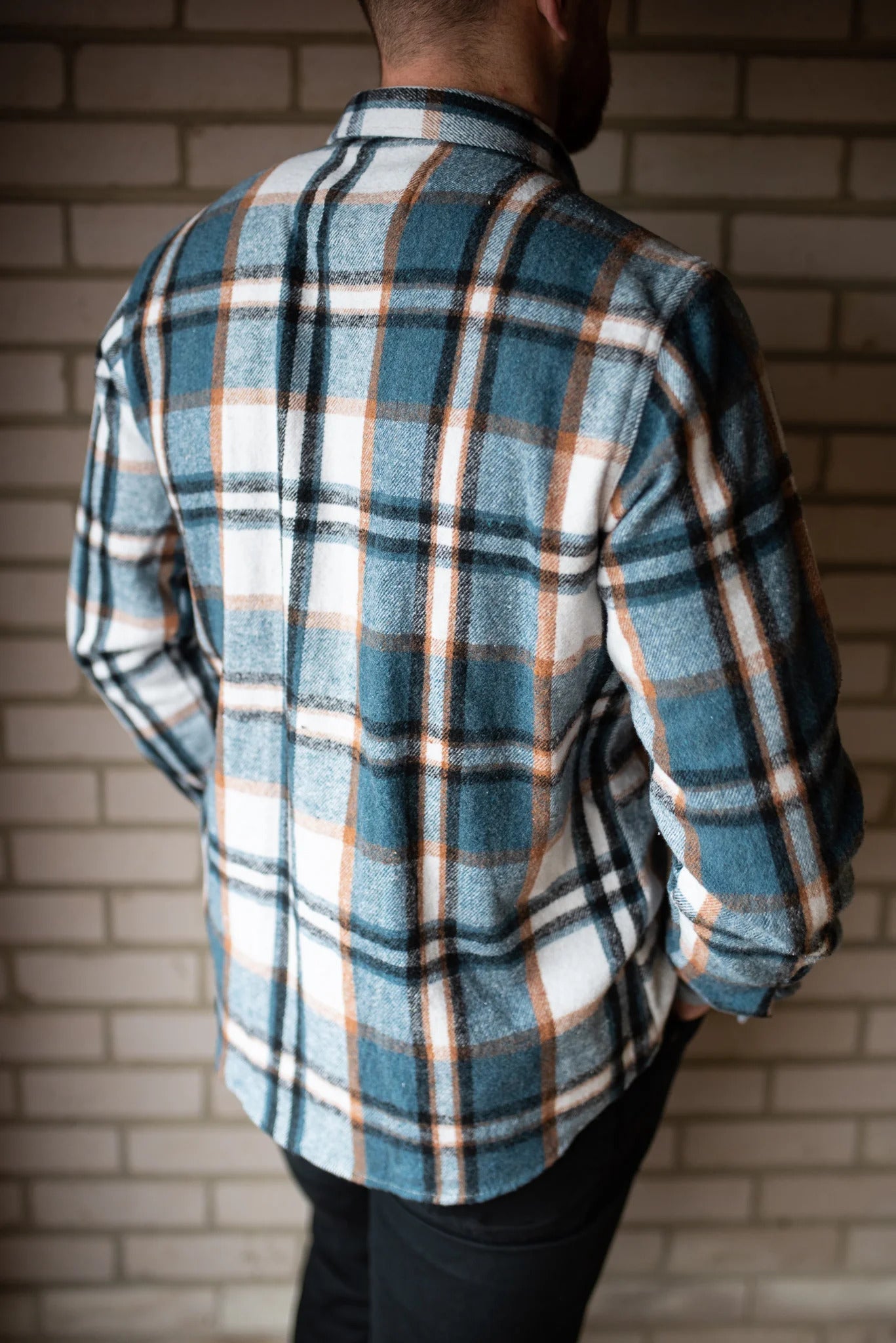 mens light blue flannel back