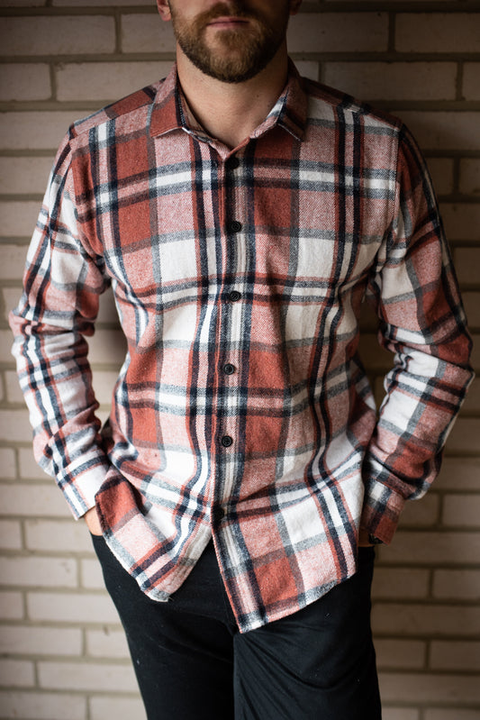 mens orange check shirt front