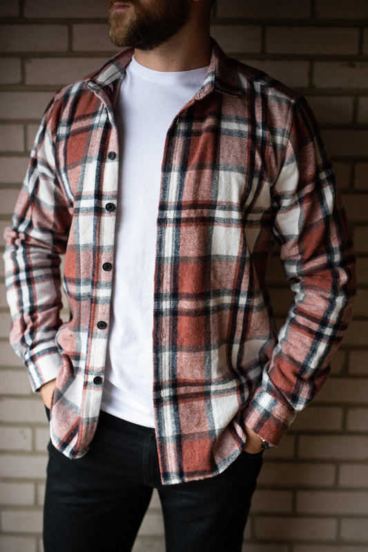 mens orange check shirt open