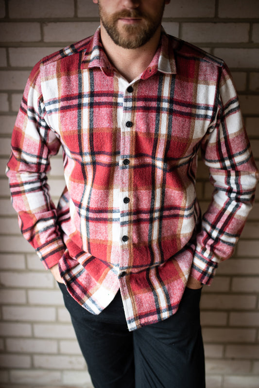 mens red check shirt front