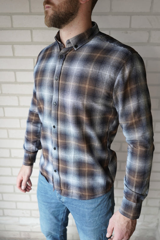 mens brown check summer shirt front 