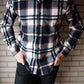 mens dark blue check shirt front