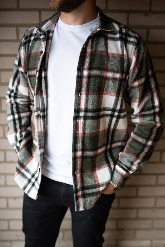 mens green check shirt open